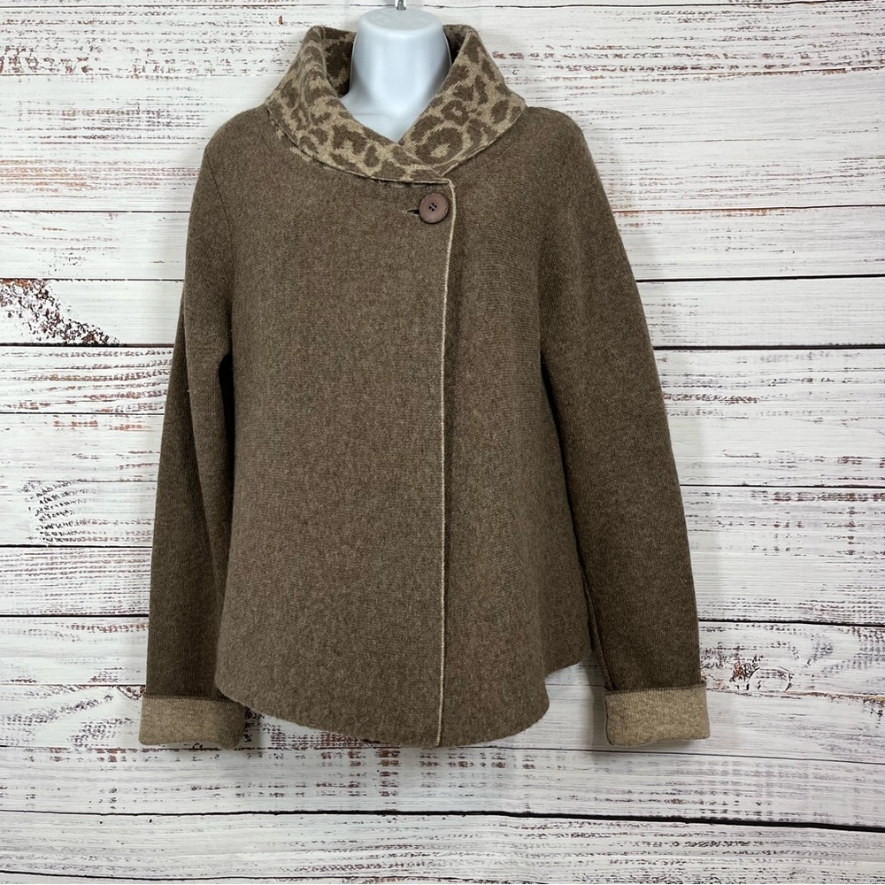 Chiaramente Brown Button Wool Blend Cardigan Cape… - image 1